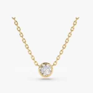 14k Yellow Gold Diamond Bezel Solitaire Necklace